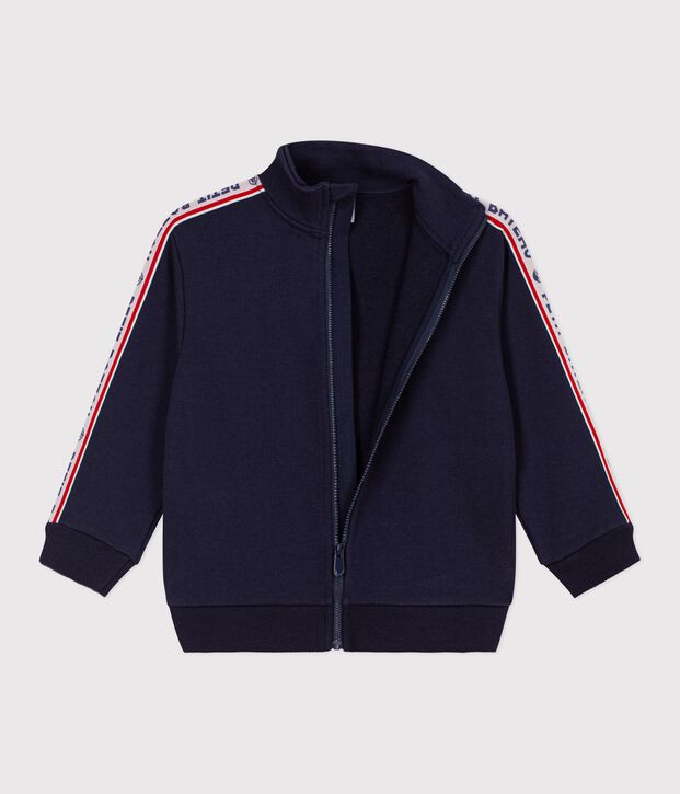 Sweatshirt zipp&eacute; enfant en coton bleu marine