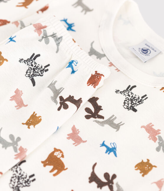Pyjama manches courtes en coton enfant blanc MARSHMALLOW/blanc MULTICO