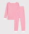 Pyjama enfant en coton jambes très ajustées à rayures rose PEONIA/ MARSHMALLOW