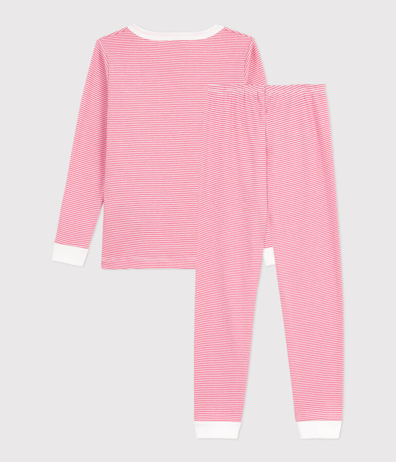 Pyjama enfant en coton tr&egrave;s ajust&eacute; &agrave; rayures rose/blanc