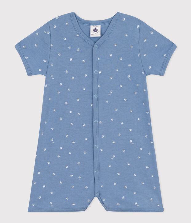 Combinaison courte en coton b&eacute;b&eacute; bleu/blanc