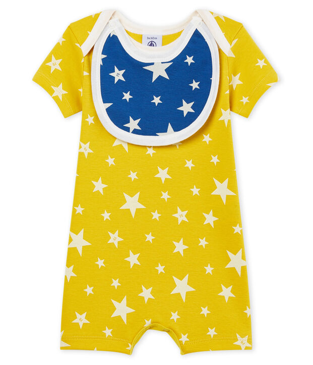 Korte playsuit uit ribstof voor babyjongens geel/wit