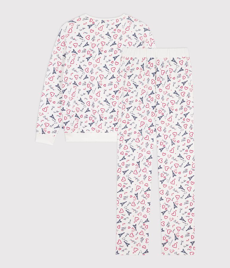 Pyjama femme en coton imprim&eacute; Paris blanc/multicouleur
