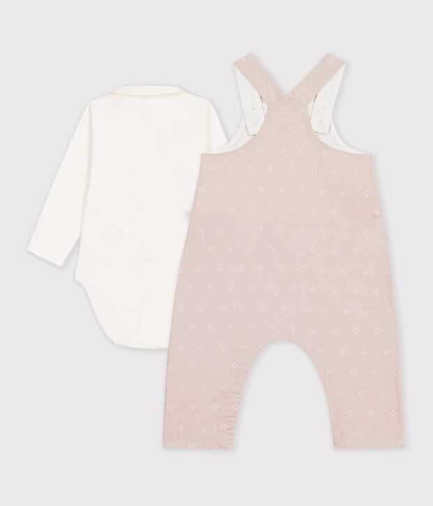 Ensemble salopette et body b&eacute;b&eacute; en coton avec col uni multicouleur