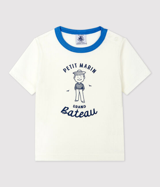Tee-shirt manches courtes à motif marin en coton bébé blanc MARSHMALLOW