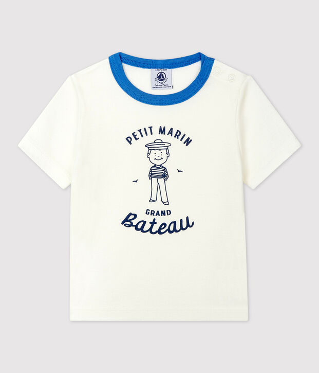 T-shirt met korte mouwen van katoen met marinemotief voor baby's wit