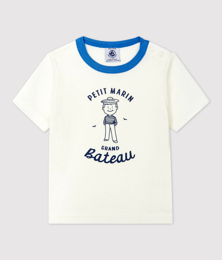 Tee-shirt manches courtes &agrave; motif marin en coton b&eacute;b&eacute; blanc