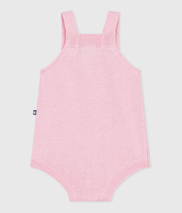 Combinaison courte b&eacute;b&eacute; en tricot de coton ajour&eacute; rose clair