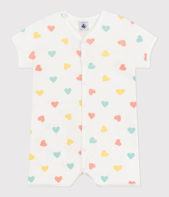 Combinaison courte bébé en coton cœurs blanc MARSHMALLOW/blanc MULTICO