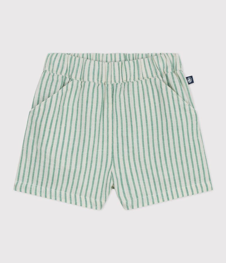 Short b&eacute;b&eacute; en coton/lin ray&eacute; vert/vert