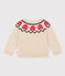 Gebreide jacquard trui in wol en katoen voor baby's beige MONTELIMAR/wit MULTICO