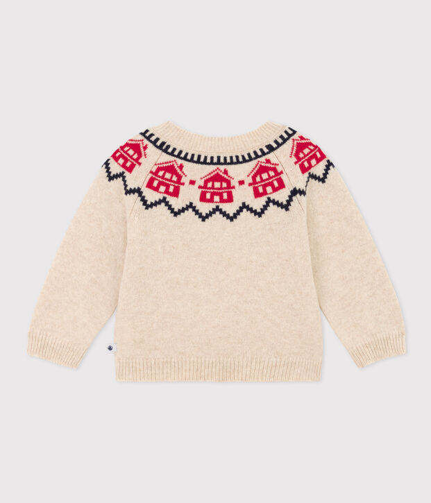 Gebreide jacquard trui in wol en katoen voor baby's beige/multicouleur