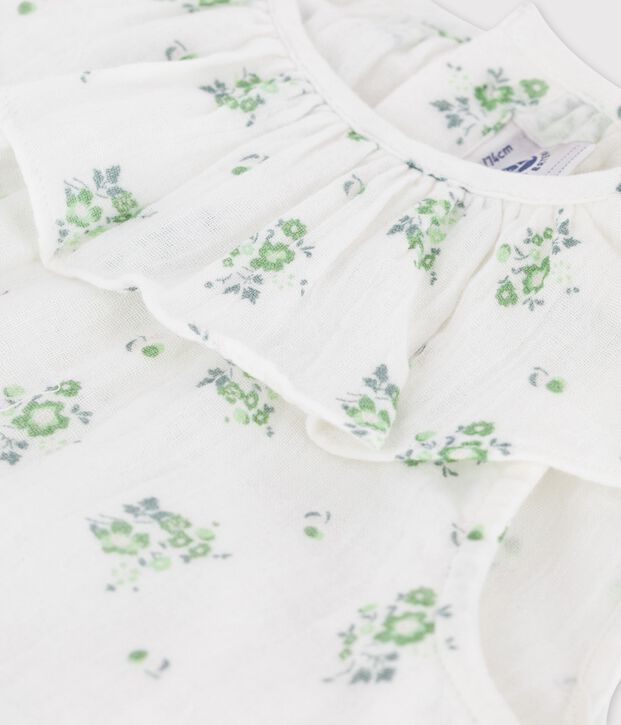 Jurk met korte mouwen met bloemenprint van gaas van biokatoen voor baby's wit/multicouleur