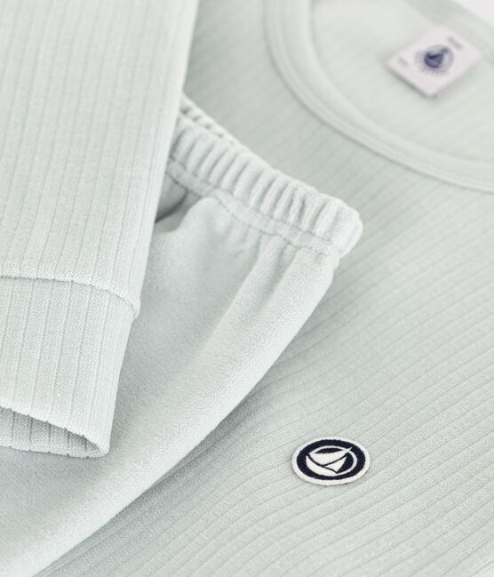 Effen fluwelen kinderpyjama blauw CO2