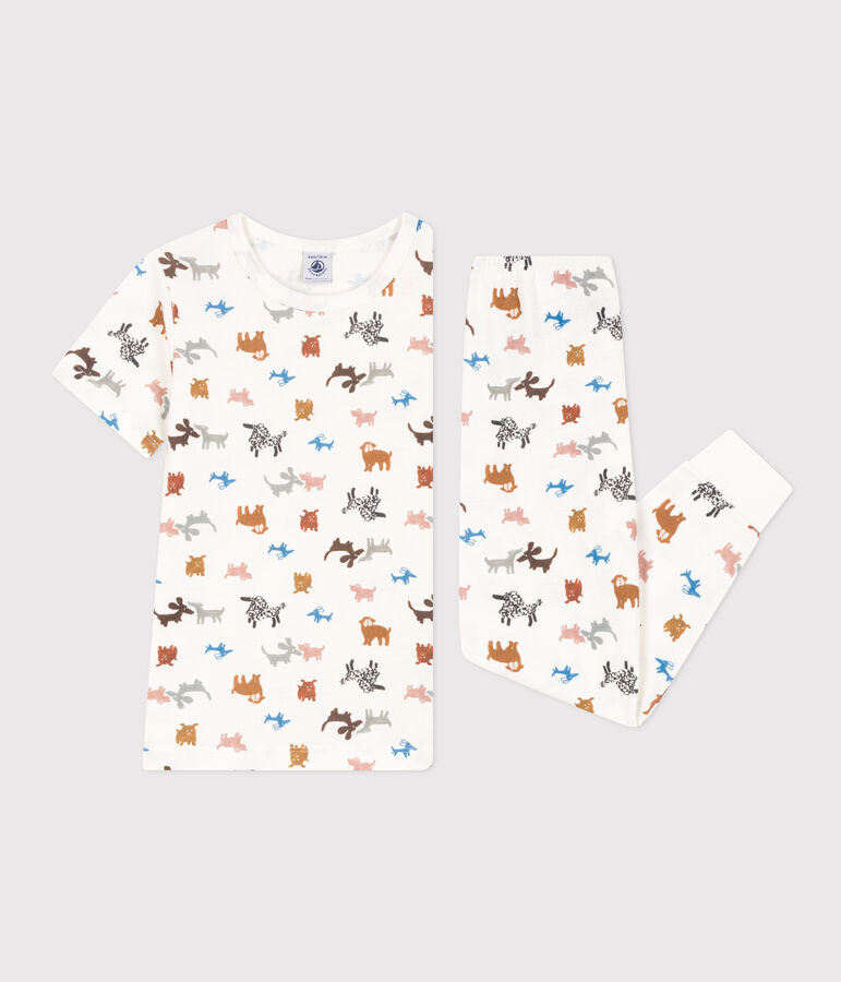 Pyjama manches courtes en coton enfant blanc/multicouleur