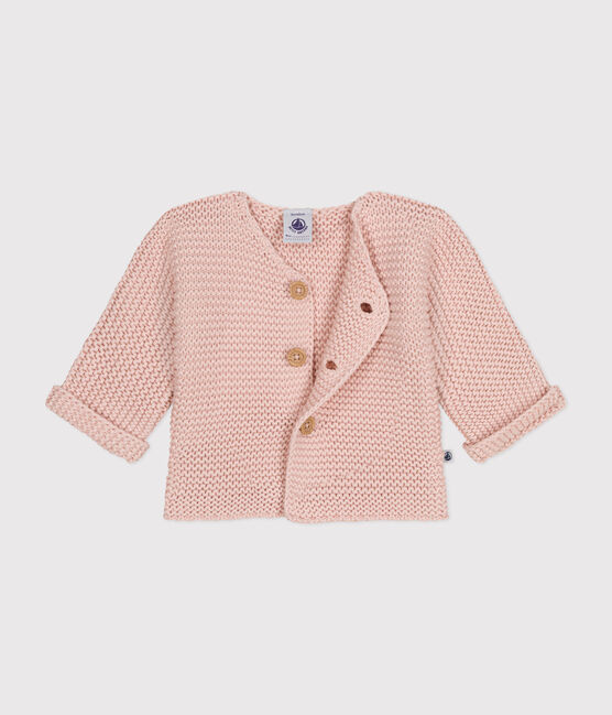 Gebreide uniseks babycardigan in ribbelsteek roze SALINE