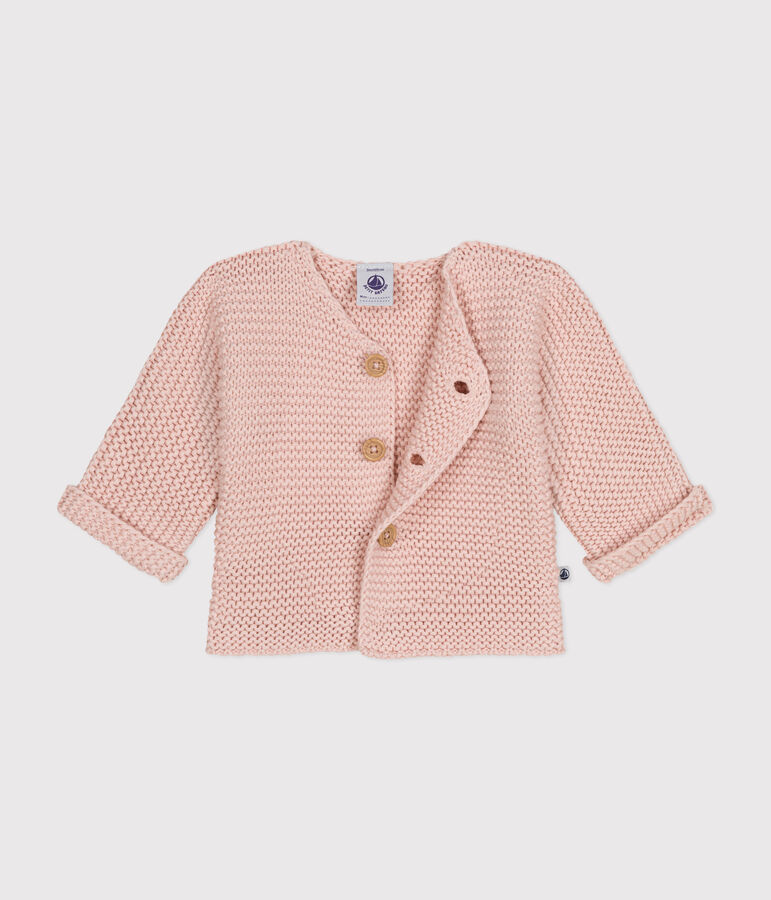 Gebreide uniseks babycardigan in ribbelsteek roze