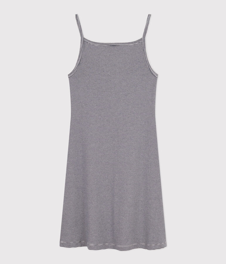 Gestreept damesnachtkleed in katoen blauw/wit