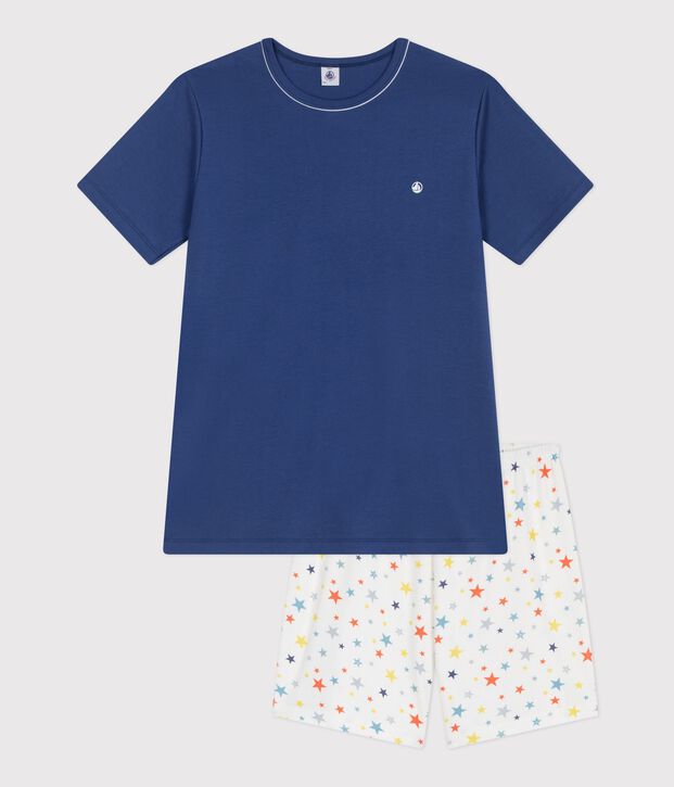 Katoenen korte kinderpyjama met sterrenprint blauw/multicouleur