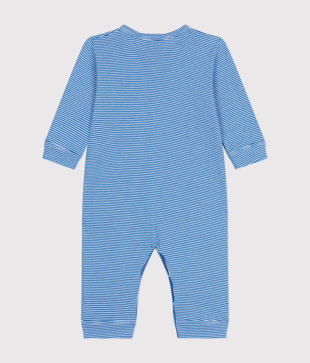 Pyjama sans pieds &agrave; rayures en coton b&eacute;b&eacute; bleu/blanc