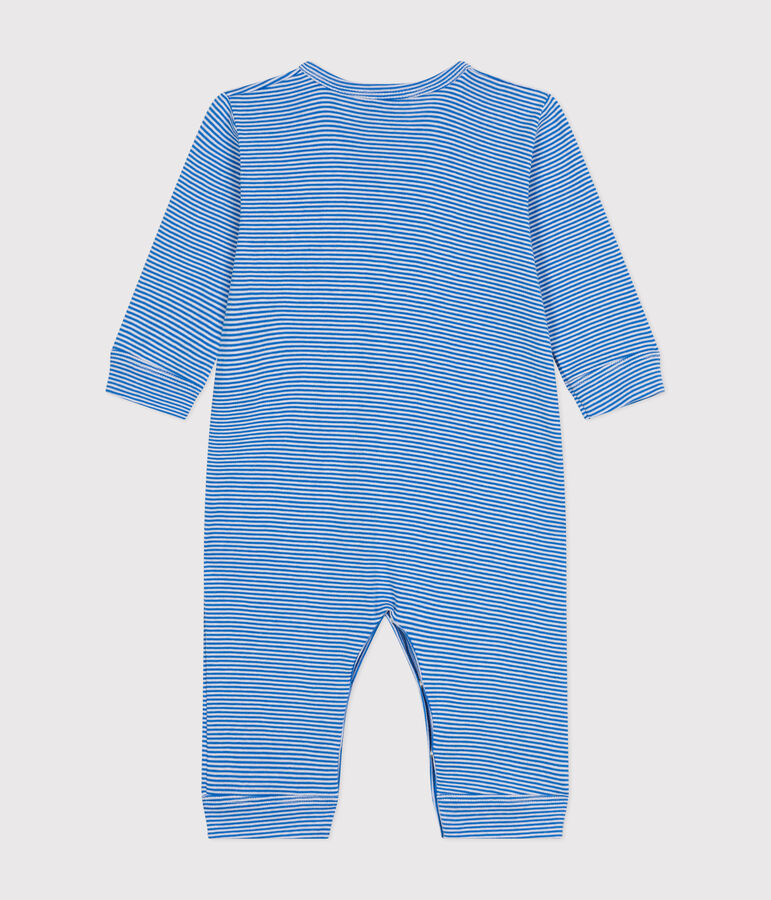 Pyjama sans pieds &agrave; rayures en coton b&eacute;b&eacute; bleu/blanc