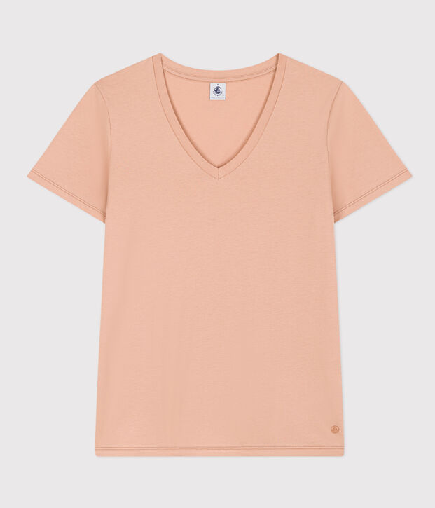 LE DROIT, katoenen T-shirt voor dames met V-hals beige