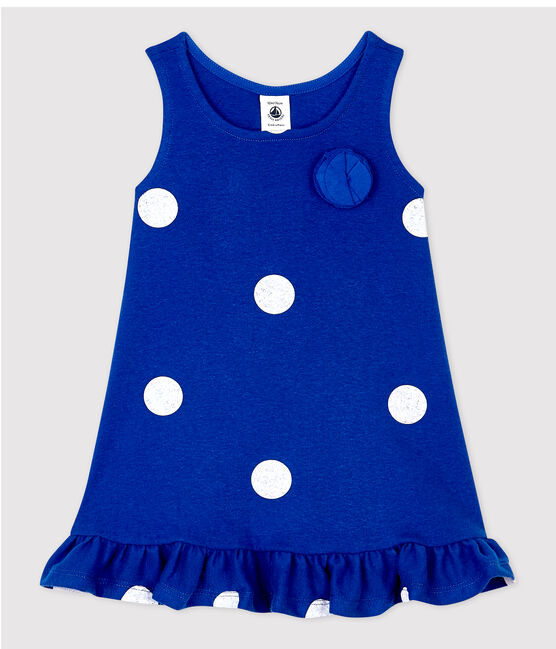Robe sans manches en lin bébé fillle bleu SURF/blanc MARSHMALLOW