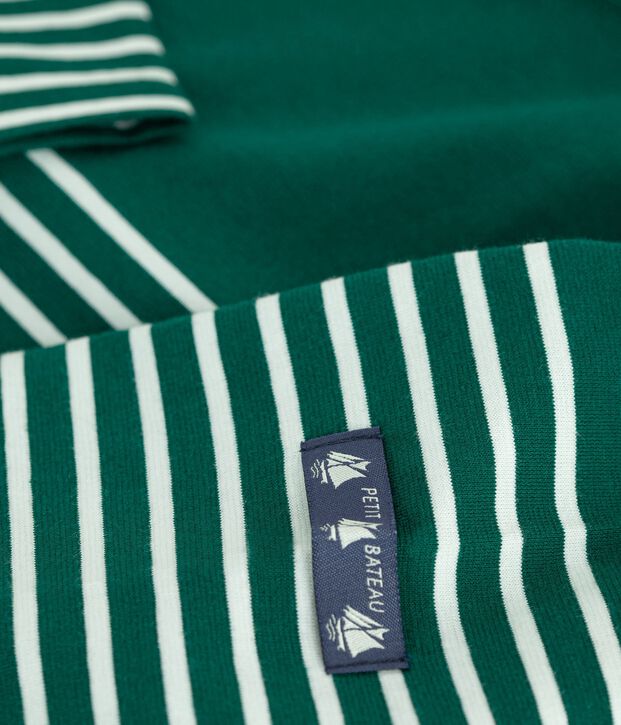 Tee-shirt marini&egrave;re femme en coton vert/blanc