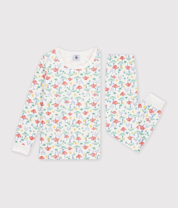 Kinderpyjama van fleece met paddestoelenprint wit/multicouleur