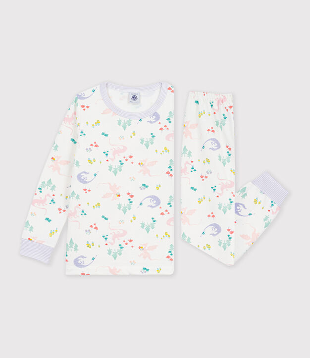 Pyjama enfant en molleton imprim&eacute; dragons blanc/multicouleur