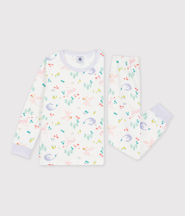 Kinderpyjama van fleece met drakenprint wit/multicouleur