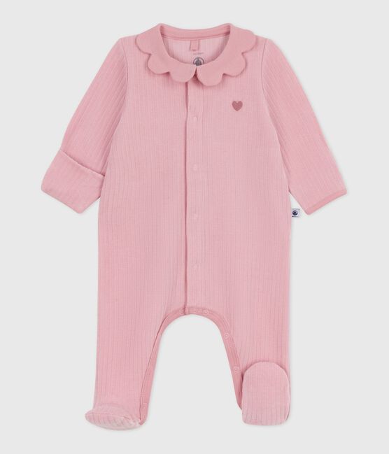 Effen fluwelen babypyjama mt kraag roze CHARME