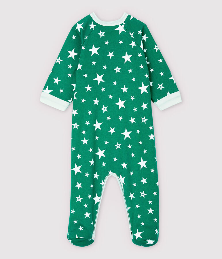 Katoenen pyjama met sterren en rits voor baby's groen/wit
