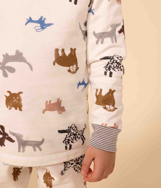 Pyjama d&eacute;guisement avec un masque chien en molleton enfant blanc/multicouleur