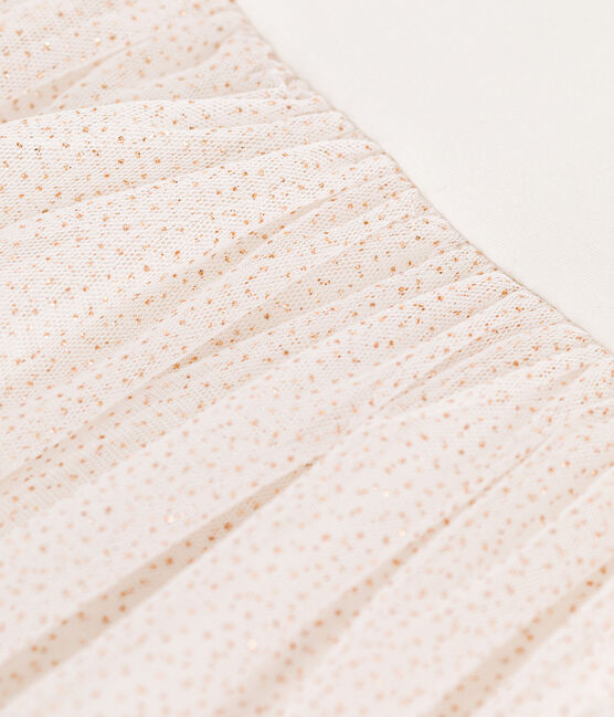 Kinderjurk van katoen en tule met korte mouw wit MARSHMALLOW/roze COPPER