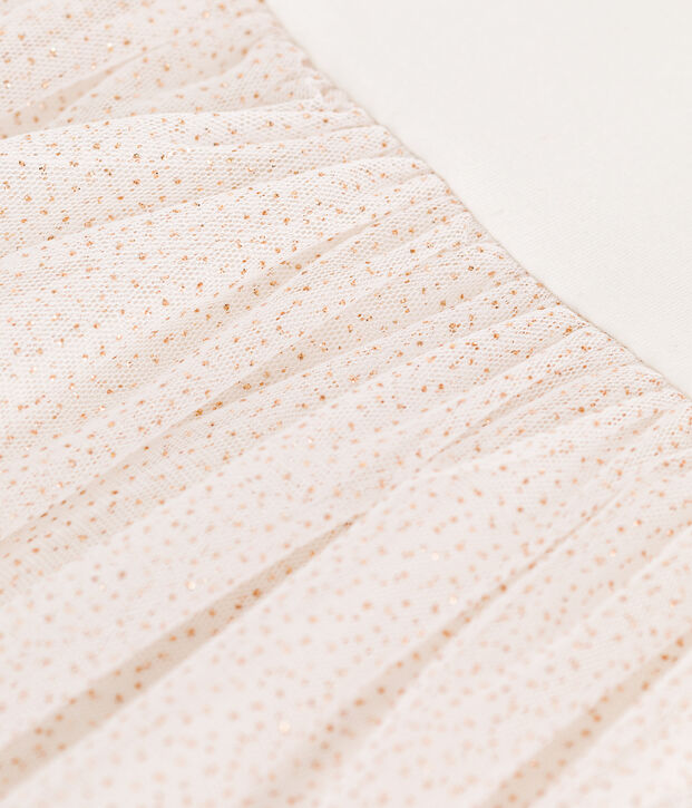 Kinderjurk van katoen en tule met korte mouw wit/roze