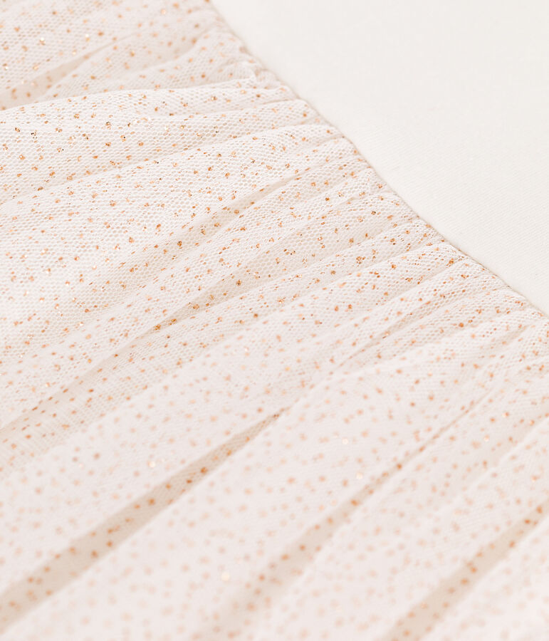 Kinderjurk van katoen en tule met korte mouw wit/roze