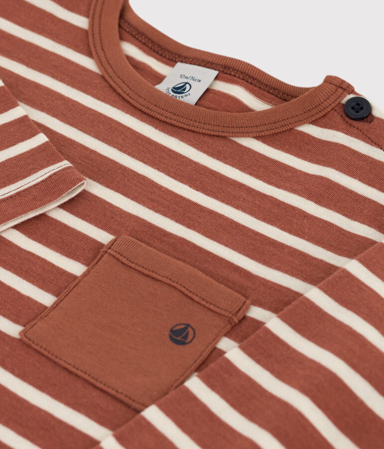 T-shirt met lange mouwen voor baby's van katoen bruin/ecru