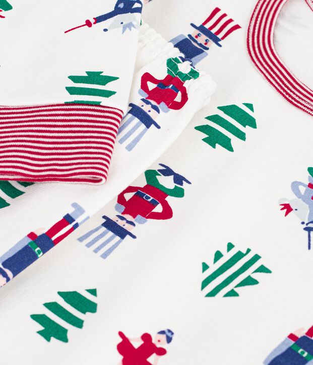 Pyjama enfant en molleton imprim&eacute; No&euml;l blanc/multicouleur