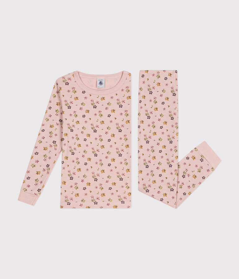 Aansluitende katoenen pyjama met bloemenprint voor kinderen roze/wit