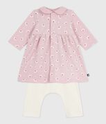 Babyjurkje met kraag en bloemetjes- en hartjesprint en legging van katoen roze JOLI/wit MULTICO