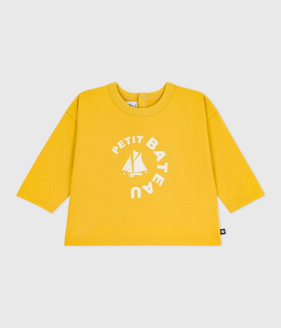 Katoenen T-shirt met lange mouwen en katmotiefje voor baby's geel NAPLES