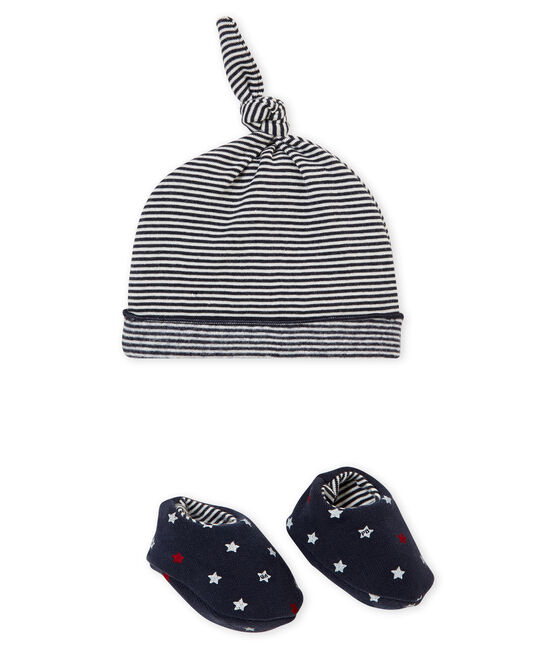 Muts en slofjes voor babyjongens blauw SMOKING/wit MULTICO