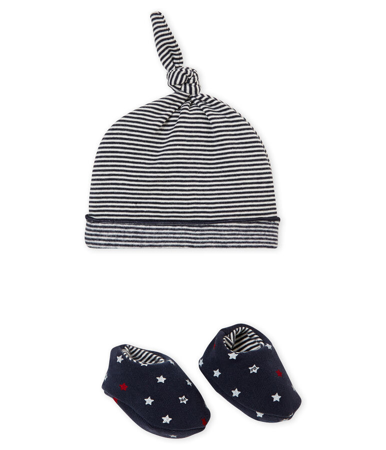 Lot bonnet et chaussons b&eacute;b&eacute; gar&ccedil;on bleu/multicouleur
