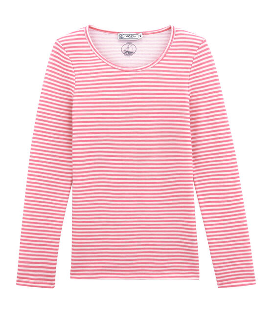 dames• tee-shirtmet lange mouwen in katoen/wol roze CHEEK/wit MARSHMALLOW
