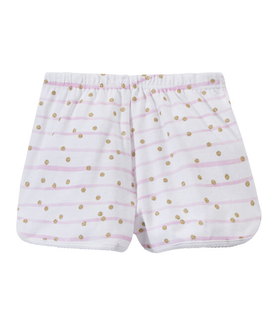 Meisjesshort met dessin wit ECUME/roze ROSE/ OR