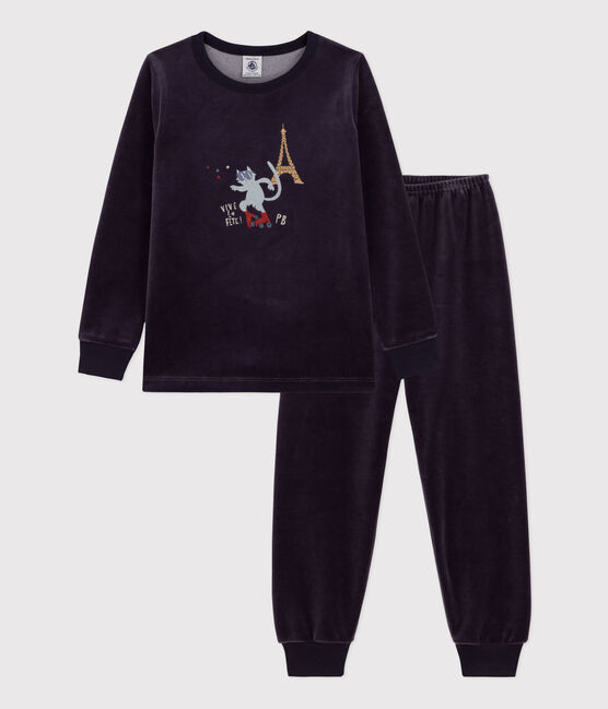 Fluwelen pyjama 'Parijs' voor kleine meisjes en jongens blauw SMOKING