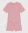 Katoenen korte damespyjama met strepen roze ROSEWOOD/ MARSHMALLOW