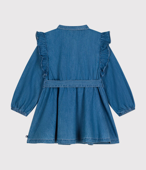 Meisjesjurk met lange mouwen in licht denim blauw DENIM CLAIR