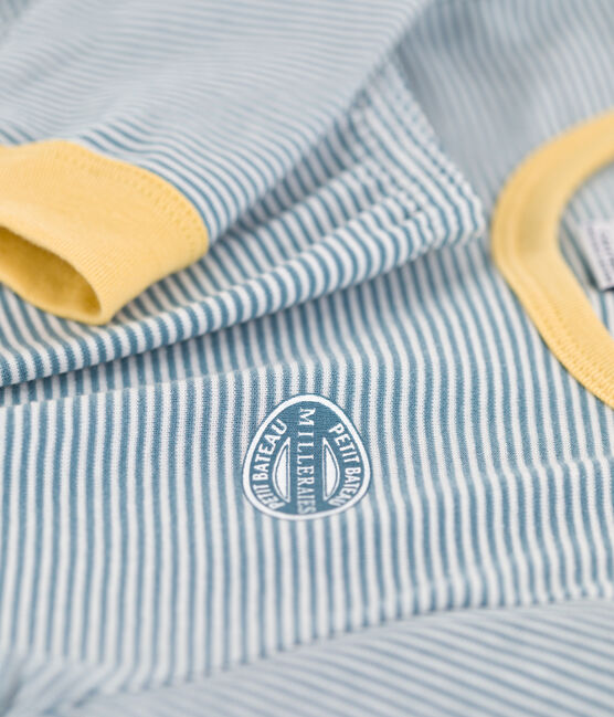 Katoenen pyjama met milleraiesprint voor kleine meisjes en jongens blauw ROVER/wit MARSHMALLOW